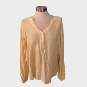 Falls Creek Womens XL Pale Yellow with White Cotton Viscose Top with Buttons